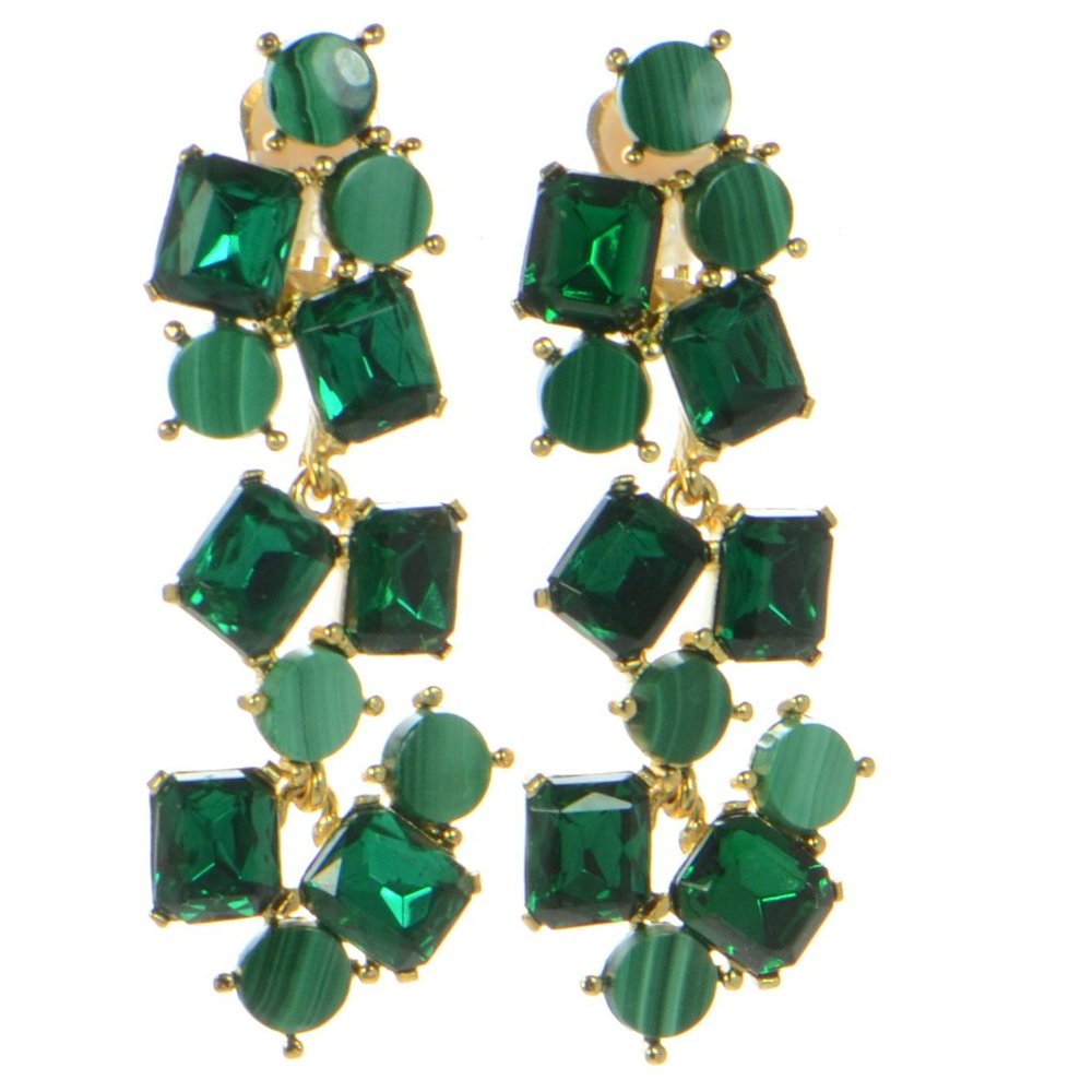 Oscar De La Renta Malachite and Crystal Clip-on Earrings